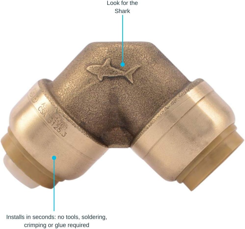 SharkBite U248LFA 90 Degree Elbow Plumbing Pipe Connector 1/2 In, PEX Fittings, Push-to-Connect, Copper, CPVC, 0.5 Inch - Pipe Fittings - 
