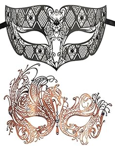 Coddsmz 2 Pack Set Masks Masquerade Ball Halloween Costumes for Men and Women (Black+Rose Red)
