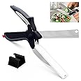2 in 1 Kitchen Scissors for Food – Stainless Steel Blade & Plastic Cutting Board Scissors with Safety Lock | 9.5" Tomato Knif