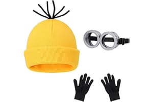 4Pcs Halloween Costume for Women Men, Goggles Glasses Yellow Beanie and Gloves for Couple Family Cosplay Dress Up Accessories