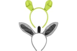 EVERMARKET 2 Pack Green Plush Donkey Ears Headband Horns Headband,Halloween Christmas Festival Theme Party Animal Cosplay Costume Headwear