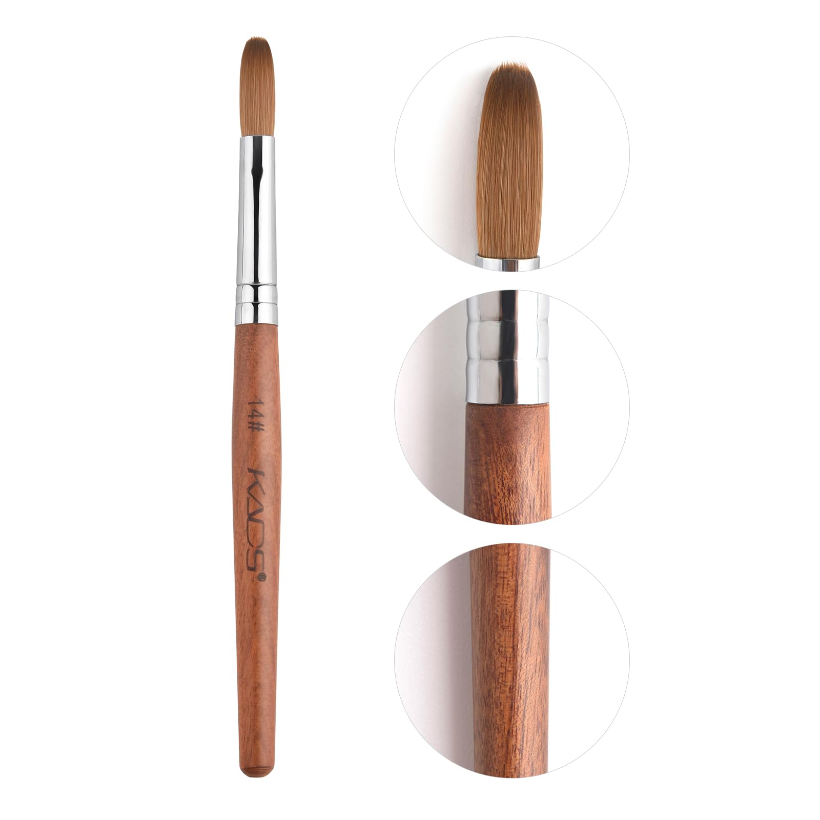 KADS Pure Kolinsky Hair Bristles Acrylic Nail Brush Oval Crimped Shaped RedWood Handle Professional Salon Quality (14#)