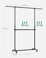 SONGMICS Double Clothes Rail Extendable Top Rail, 113-180 cm Black view 7