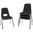FDP 14" School Stack Chair, Stacking Student Seat with Chromed Steel Legs and Nylon Swivel Glides; for in-Home Learning or Classroom - Black (4-Pack), 10381-BK