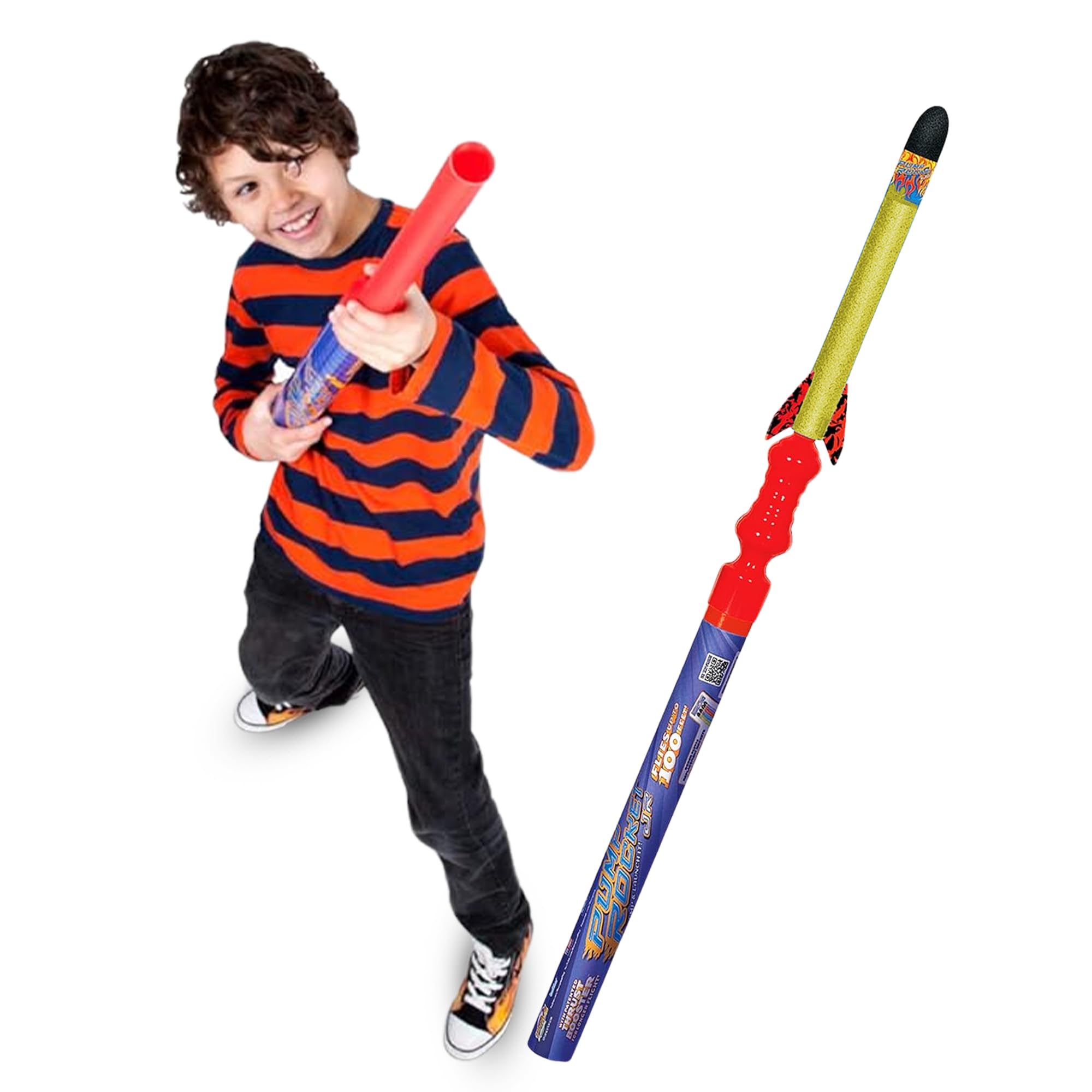 Geospace Hand Held Pump Rocket - Medium Size Set with 30" Long Single Launcher for Outdoor or Indoor Safe Play for Kids