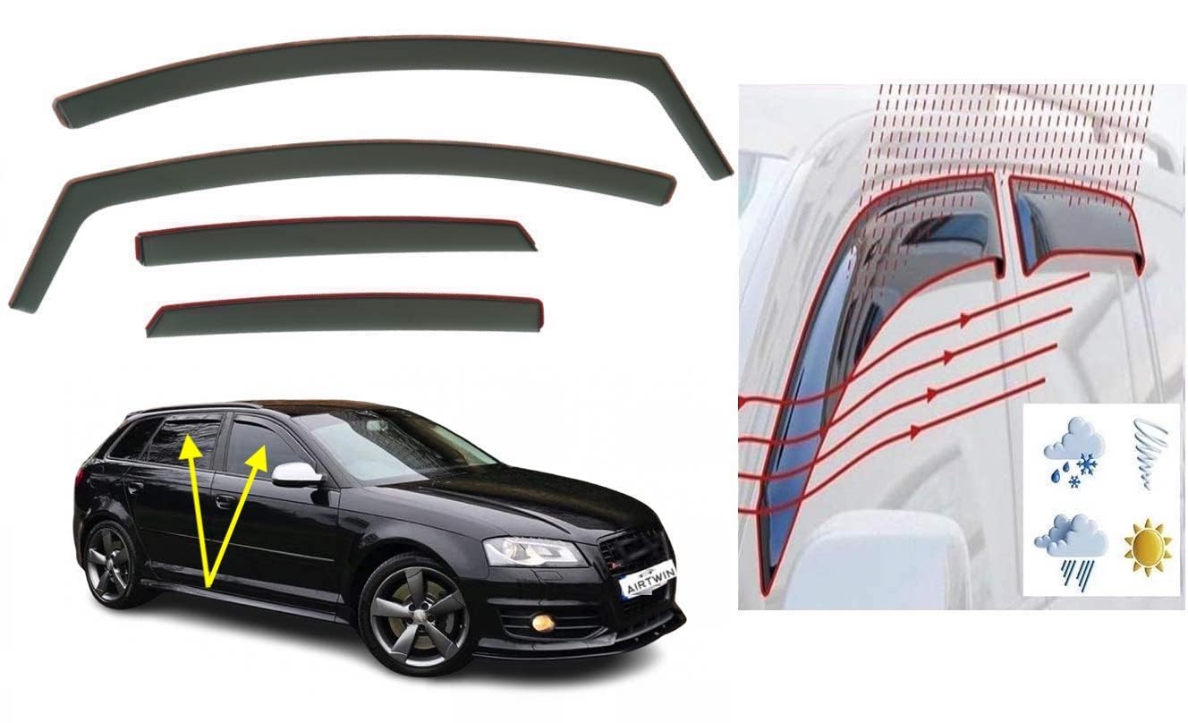 Set Of 4 Wind Deflectors IN-CHANNEL Type Compatible with AUDI A3 S3 RS3 SPORTBACK 5 door 2003 2004 2005 2006 2007 2008 2009 2010 2011 2012 2013 Acrylic Glass Side Visors Window Deflectors