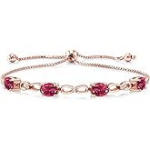 Gem Stone King 3.42 Ct Pink Tourmaline E-F Lab Grown Diamond 18K Rose Gold Plated Silver Bracelet For Women