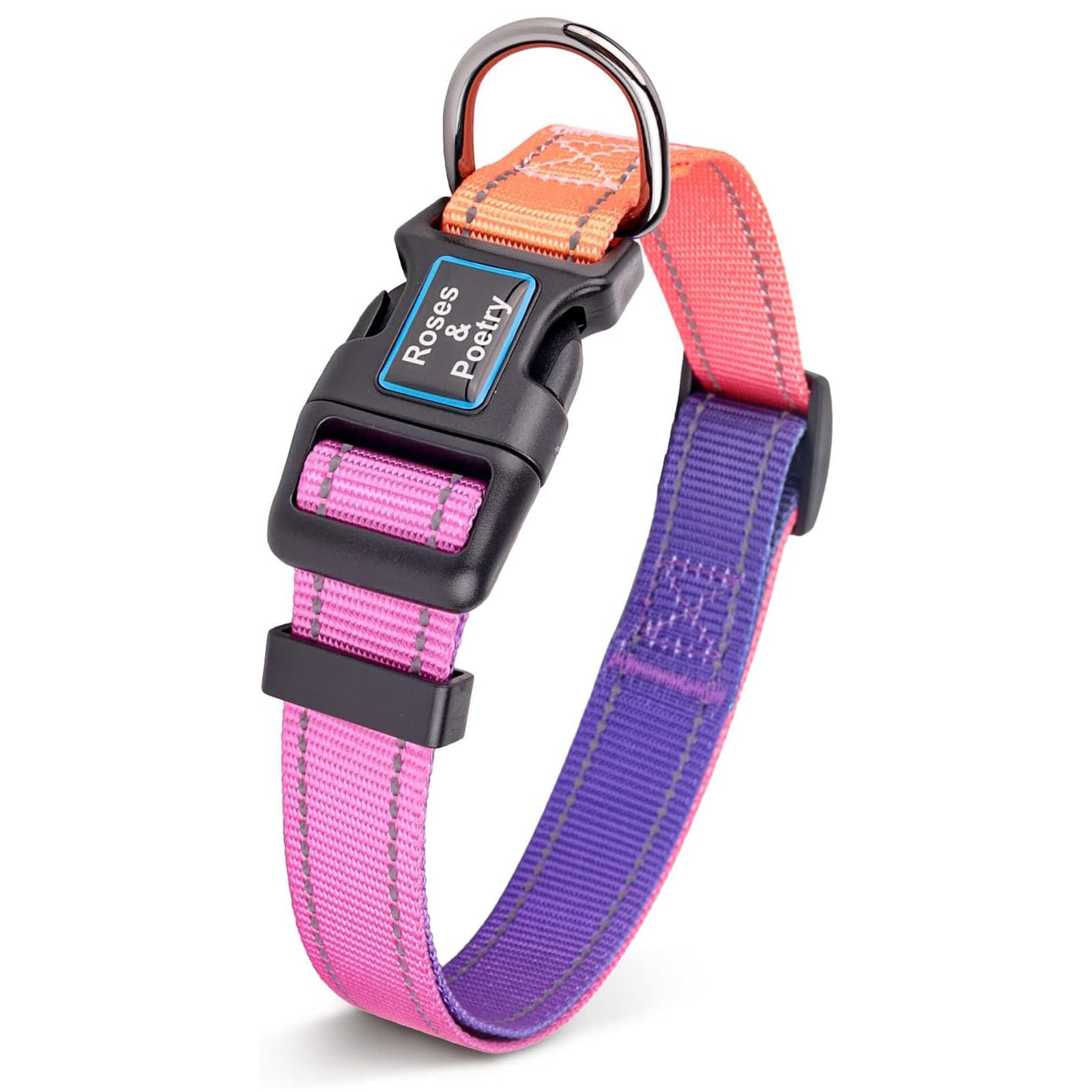 Roses&Poetry Reflective Dog Collar With Gradient Mistyrose,Adjustable Durable Pet Collars for Small Medium Large Dogs （Mistyrose-L)