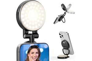 RALENO Magnetic Selfie Light for MagSafe iPhone, Phone Light with Magnetic Mount & Convertible Stand for Selfies TikTok Vlog Zoom Makeup, Featuring 850Lux/0.3m Ring Lighting and 30 Lighting Modes