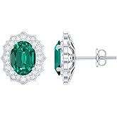 Certified Lab Grown Emerald Bridal Earrings in Silver, Aaaa Quality, Emerald Big Stud Earrings - Christmas Gift For Women