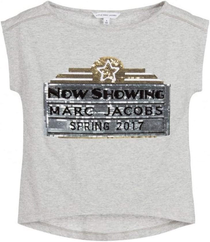 Little Marc Jacobs Girl's Official Prints Short Sleeve Tee Shirt (Big Kids) Gris Chine T-Shirt