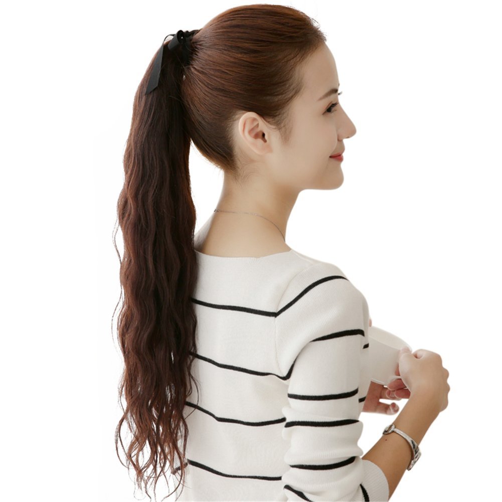 Remeehi 100% Human Hair One Piece Tie Up Ponytail Clip in Hair Extensions Hairpiece Binding Pony Tail Extension for Girl Lady Woman 70CM 80G Light Brown