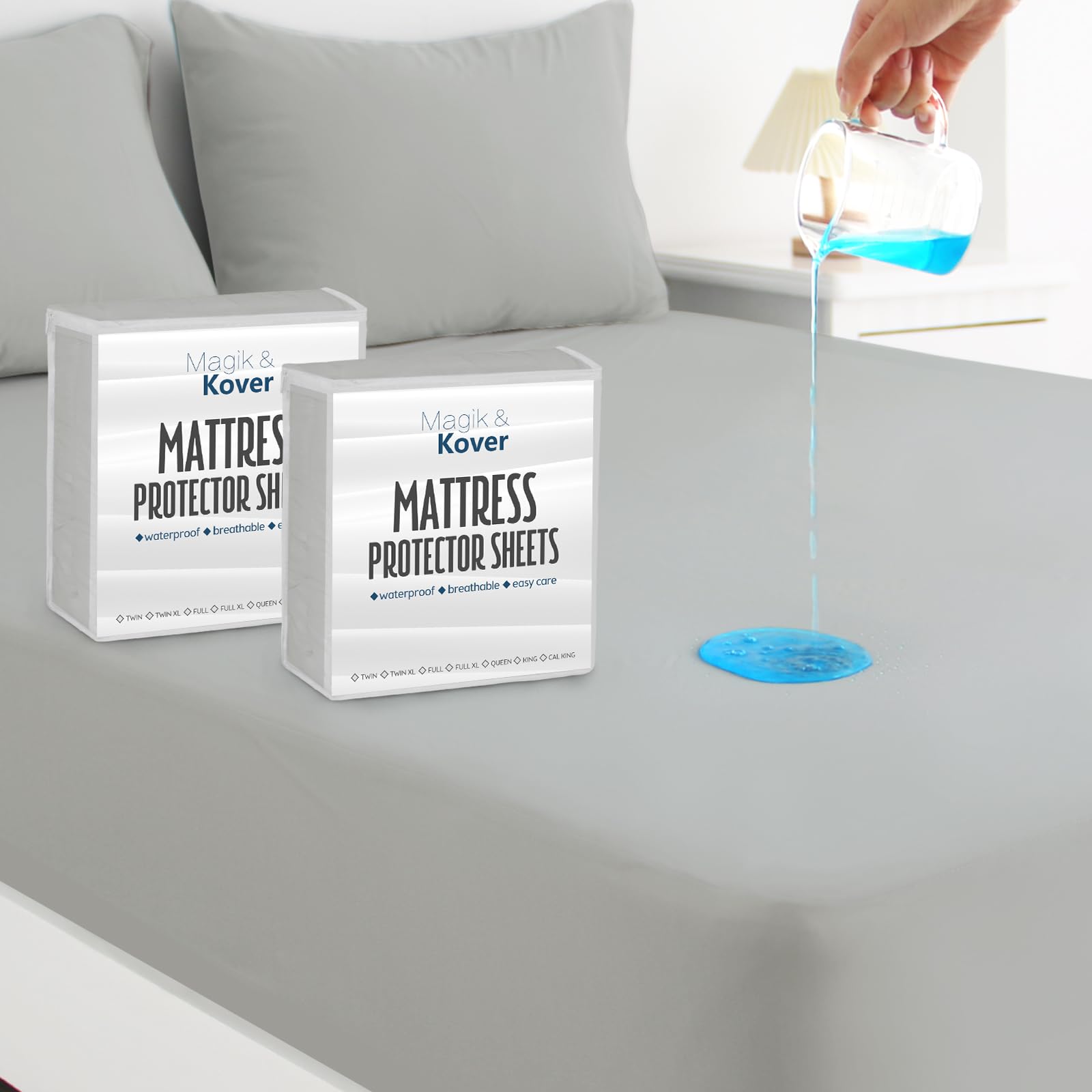 Photo 1 of Magik & Kover Queen Mattress Protector Waterproof Cover 2 Pack, Waterproof Bed Queen Fitted Sheet Only, Machine Washable Deep Pocket Mattress Covers for Bed with Elastic Rubber Band, Grey