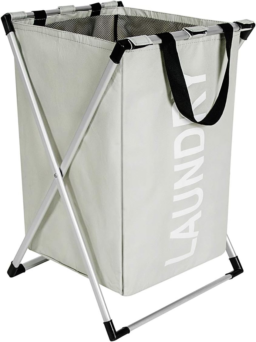 WISHPOOL X-Frame Laundry Basket with Aluminum Slim Laundry Basket Narrow Basket for Laundry Clothes Basket for College Apartment Home Use（Grey）