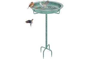 KHayRovies Metal Bird Bath for Outside, 36.2" Height Birdbath Bowl Standing Bird Feeders for Outdoors with 4 Prongs Base Stake, Freestanding Birdfeeders for Garden Yard Lawn Decor (Retro Green)
