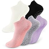 kepiibi 5 Pairs Pilates Socks with Grips for Women Non Slip Grip Yoga Crew Socks for Barre Hospital Barefoot