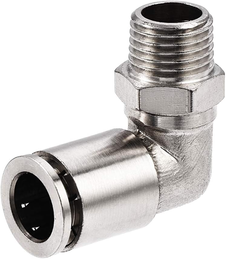 sourcing map Push to Connect Tube Fitting 10mm Tube to 1/4PT Male Elbow L Shape, Copper
