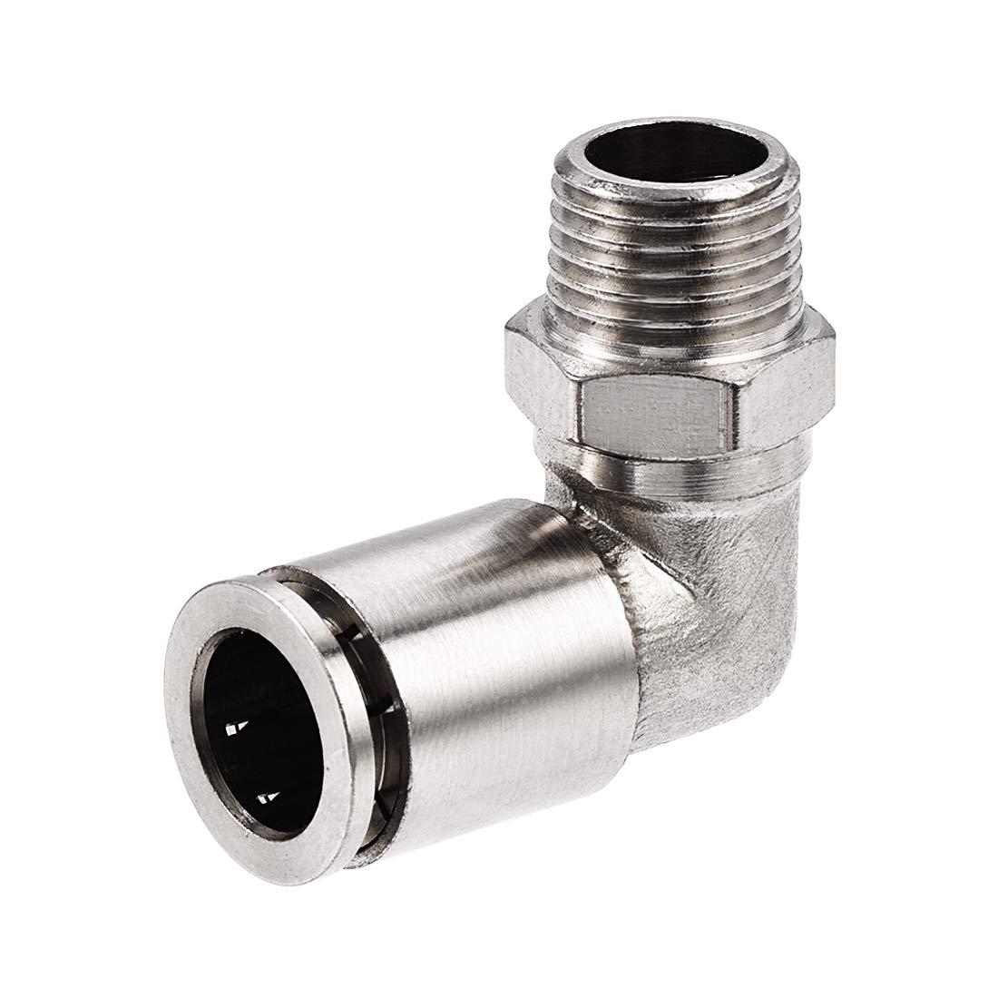 sourcing map Push to Connect Tube Fitting 10mm Tube to 1/4PT Male Elbow L Shape
