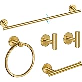 5 Piece Brushed Gold Bathroom Hardware Set with Towel Racks for Bathroom,23.6 Inch Stainless Steel Bath Towel Bar Set Wall Mounted Accessories Kit (Brushed Gold, 5-Pieces Set)