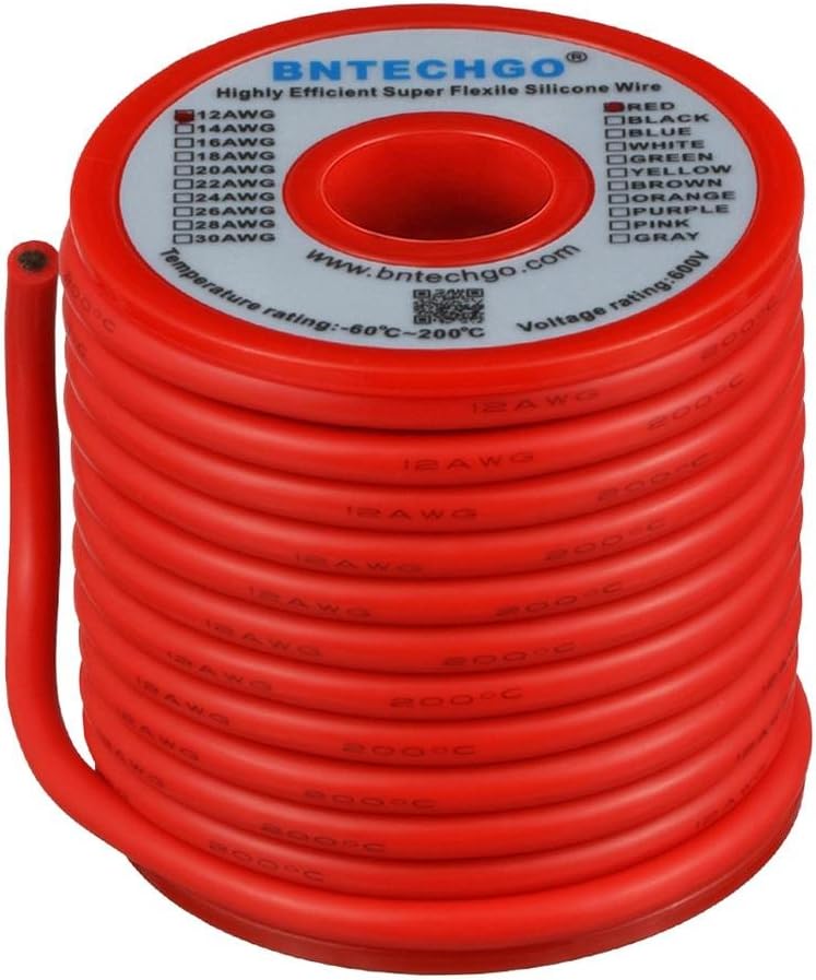 BNTECHGO 12 Gauge Silicone Wire Spool 25 ft Red Flexible 12 AWG Stranded Tinned Copper Wire: Car Electronics