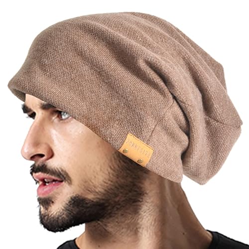 VECRY Men Oversized Slouch Beanie Large Skullcap Knit Hat (Brown