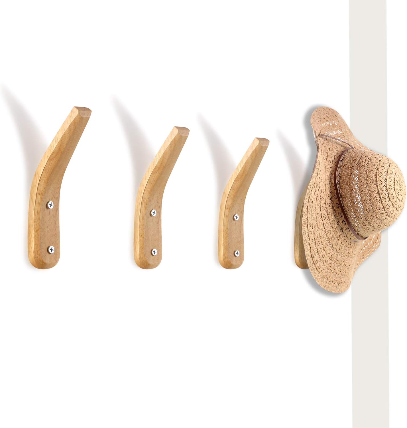 4 Pieces Wooden Coat Hooks WallMounted Natural Wood Wall Hanger Simple