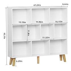 YAHARBO 10 Cube White Bookshelf,3 Tier Book Shelf