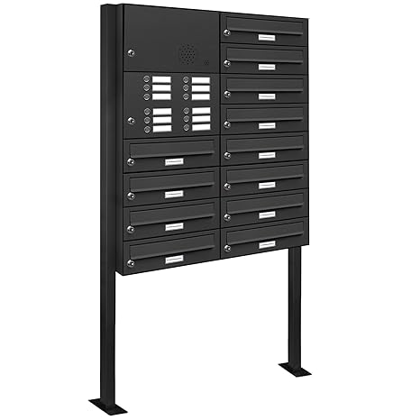 AL Briefkastensysteme 12er Standbriefkasten in Anthrazitgrau RAL 7016 mit Klingel als 12 Fach Briefkastenanlage in Postkasten Briefkasten modern