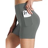 baleaf Womens Spandex Shorts 5" High Waisted Biker Workout Lycra Compression Shorts with Pockets Gray L