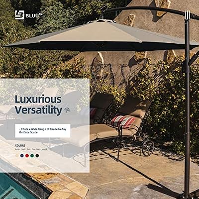 Wuff Bluu 10ft Patio Offset Umbrella Cantilever Umbrella Hanging Market Umbrella Outdoor Umbrellas With Crank Cross Bases Beige Amazon Ca Patio Lawn Garden
