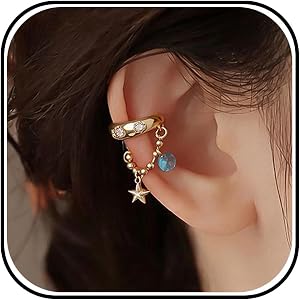 Colorful Flower Ear Cuff Gold Tone Chain Charm Look | Cuff style accent, chain detail, layered ear look for stacked jewelry s