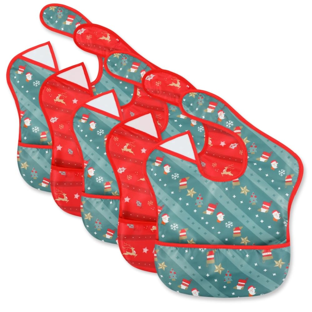TSD Baby Bibs Waterproof Feeding Bibs 5pack Adjustable Mealtime Poctet Bib for Newborn Toddler Infant Easy Clean Boy Girl Baby Essentials Shower Gift