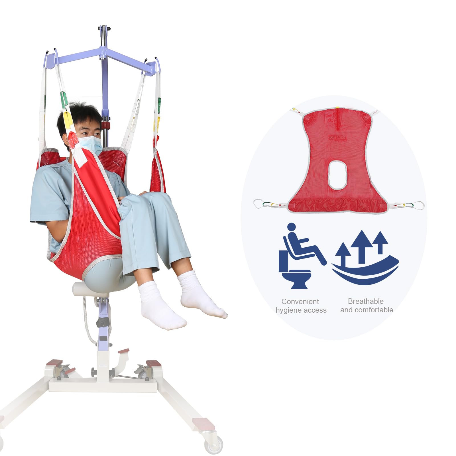 Full Body Toileting Sling for Hoist, Patient Lift Sling with Mesh Polyester for Showering & Hygiene (S-Red)