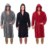 Men's Winter Plush Long Shawl Bathrobe Home Clothes Hooded Fleece Long Sleeve Bathrobe Sleepwear with Pockets