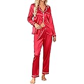 Senert Satin Pajamas Women's Long Sleeve Sleepwear Soft Button Down Loungewear Silk Pjs Set with Pockets