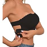 HRTSB Strapless Bra for Women Non-Slip Silicone Bandeau Comfy Wavy Edge Bras Back Cross Wireless Tube Top Padded