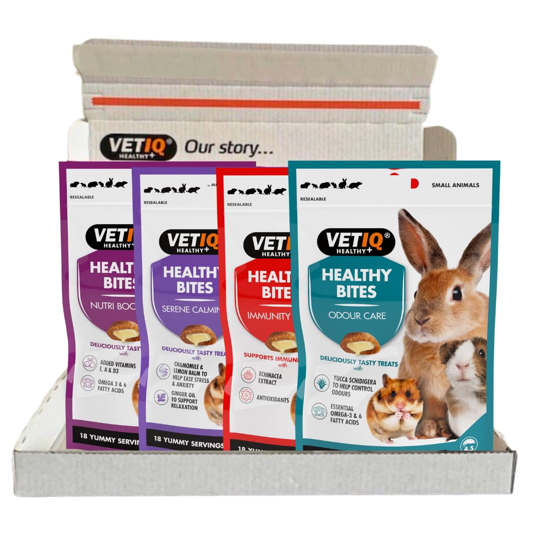VETIQ Healthy Bites Small Animals Variety Pack, Hamster, Guinea Pig & Rabbit Treats, Odour Care, Nutrition Booster, Immune System Care, Calming Remedy, Dental Care, No Preservatives, 30 g (Pack of 4) — image 1