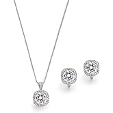 Mariell Cubic Zirconia Crystal Necklace & Clip On Earrings Jewelry Set, 10mm Solitaire with Stud Earrings