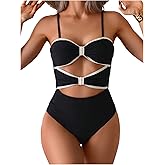 Verdusa Women's Cut Out Colorblock One Piece Swimsuit Tie Back Swimwear Bathing Suit