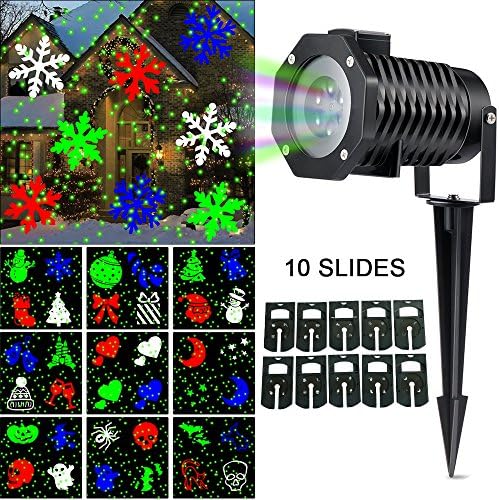 Ucharge Laser Christmas Projector Light, [Newest Version] Snowflake Led Landscape Projection Multi 10 Slides Indoor Outdoor Rotating Lights - Green Laser
