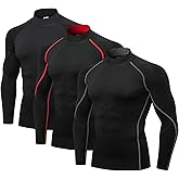 Audoc Compression Shirt Men 3 Pack Long Sleeve Base Layer Workout Mock Neck Shirts 4-Way Stretch Moisture-Wicking Tops