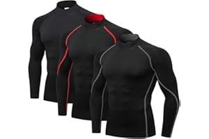 Audoc Compression Shirt Men 3 Pack Long Sleeve Base Layer Workout Mock Neck Shirts 4-Way Stretch Moisture-Wicking Tops