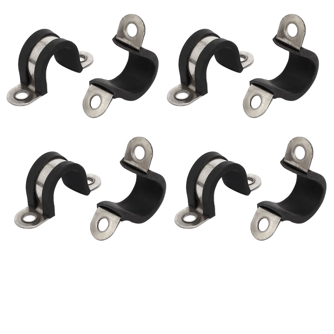 Sourcingmap 16mm Dia Rubber Lined U Shaped 304 Stainless Steel Pipe Clip Hose Clamp 8pcs