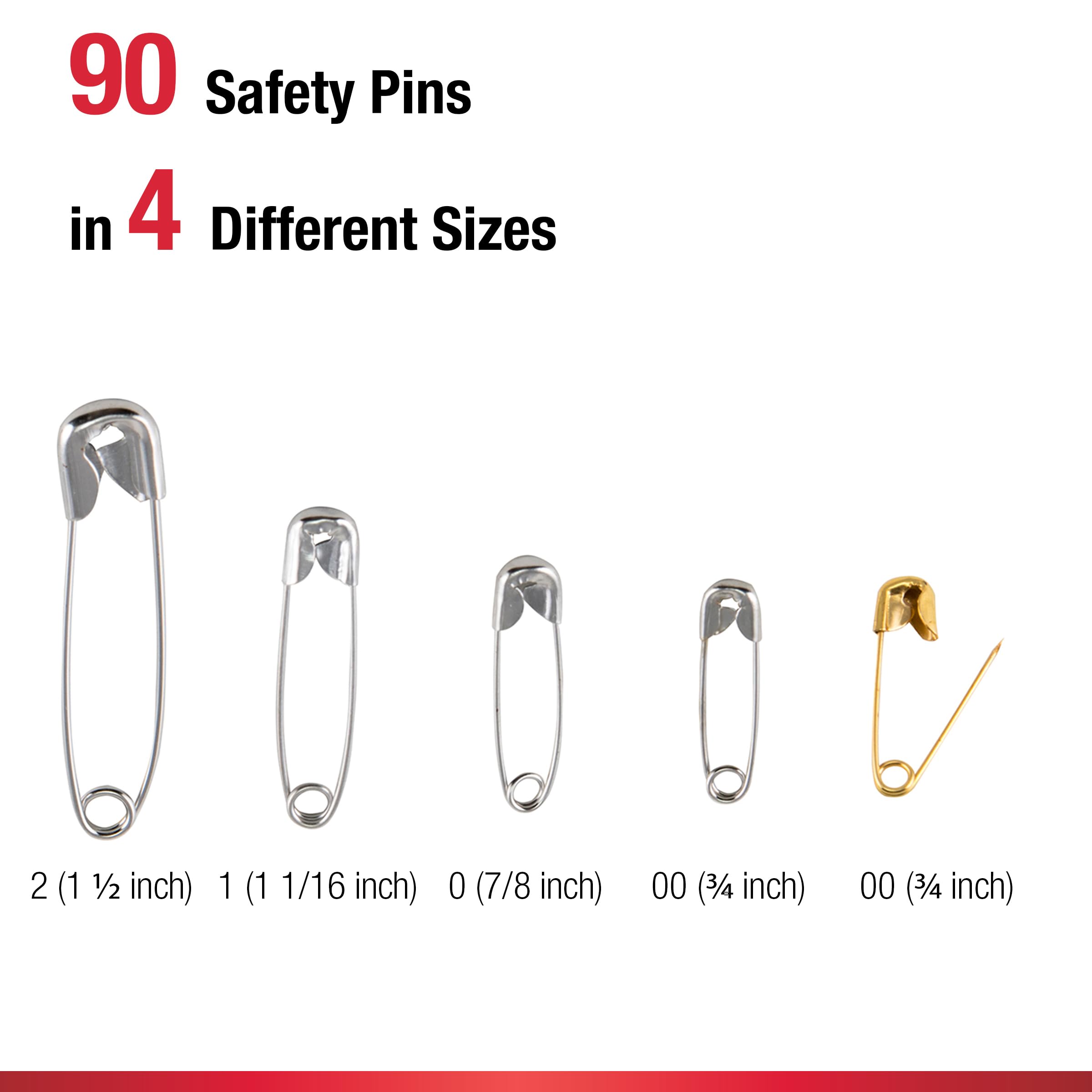 SINGER Asst Safety Pins, Multisize, 90-Count, Size 00-2 Pkg