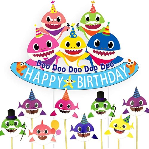 Dorande Shark Birthday Cake Topper Little Shark Birthday Cake Topper Baby Shark Happy Birthday Party Supplies Set One Kids Happy Birthday Cake Topper And 24 Pcs Cupcake Toppers Buy