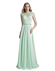 Womens Beaded Jewel Neckline Prom Dresses Long 2024