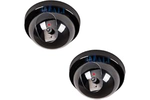 WALI Dummy Fake Security CCTV Dome Camera with Flashing Red LED Light with Security Alert Sticker Decals (SD-2), 2 Packs, Bla