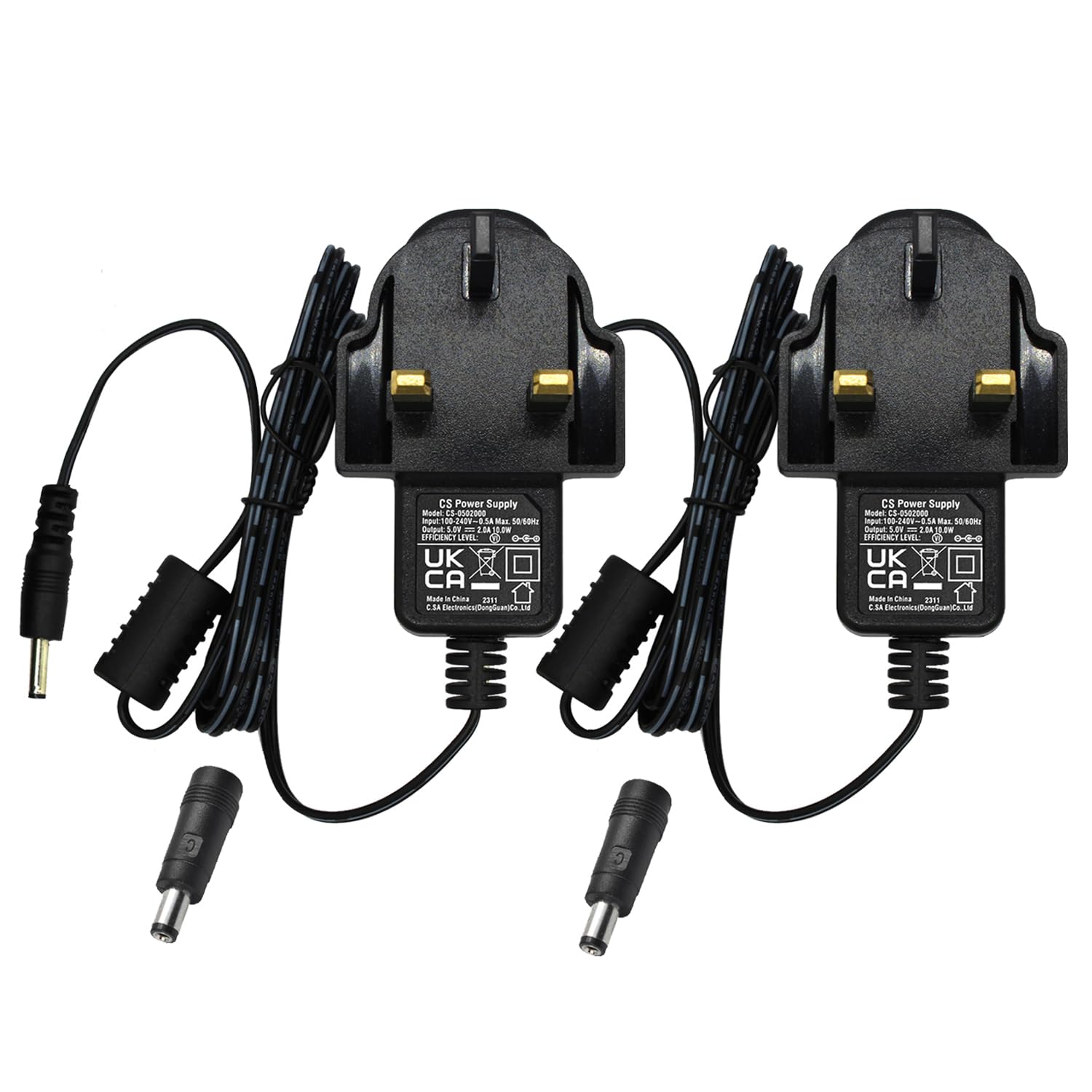 Security-01 2-Pack AC to DC 5V 2A Power Adapter Supply, Plug UK 3.5mm x 1.35mm with 5.5mm x 2.1mm Tip