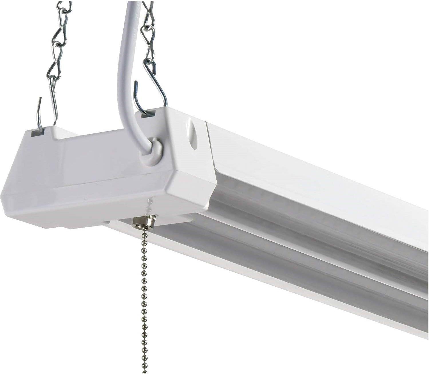 LED 4ft Utility Shop Light-40W, 5000K, Nonlinkable, Clear Lens, 4500LM, Replaces 4 Foot Fluorescent, Garage Shoplight Ceiling Fixture, Pull Cord Chain, Plug in