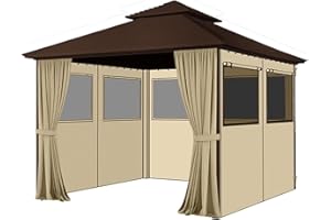 Homegroove Gazebo Universal Replacement Privacy Curtain, 10'x10' Gazebo Curtains Outdoor Waterproof, 4-Panels Sidewall Curtai